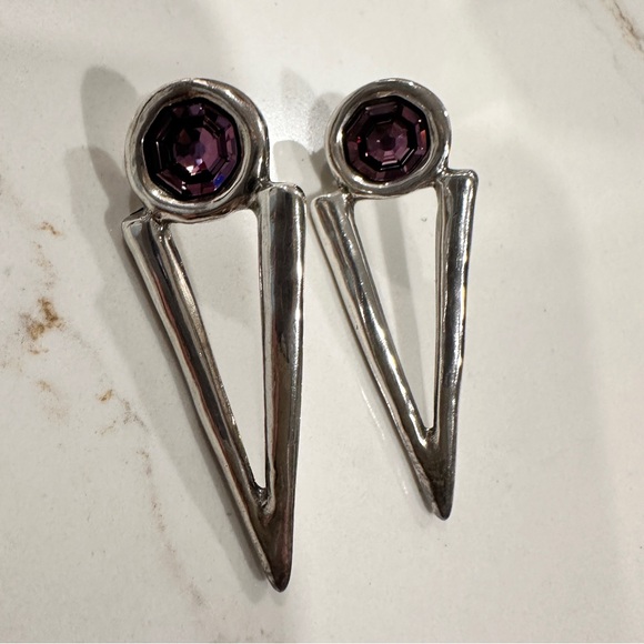 UNO de 50 Brand My Way Purple Swarovski Crystal Triangular Earrings - Picture 1 of 6
